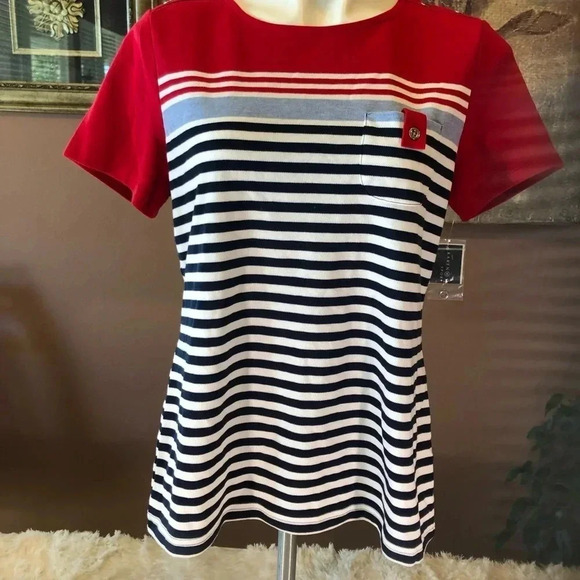 Karen Scott Short Sleeve Striped Top - Picture 1 of 5